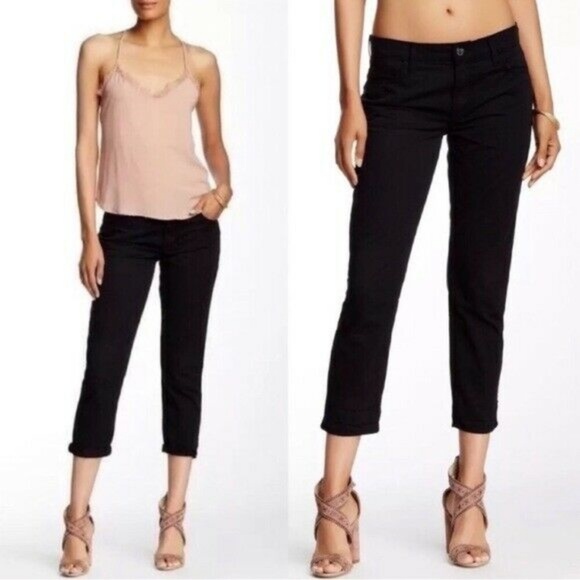 MOTHER Pants - Mother The Dropout Cropped Slim Jeans Black